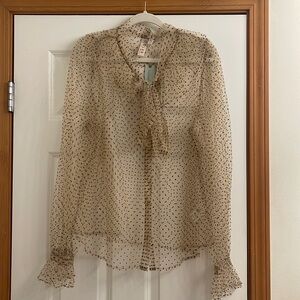 NWT Anthropologie Dolan brand sheer nude mesh top with black polka dots, size 2x